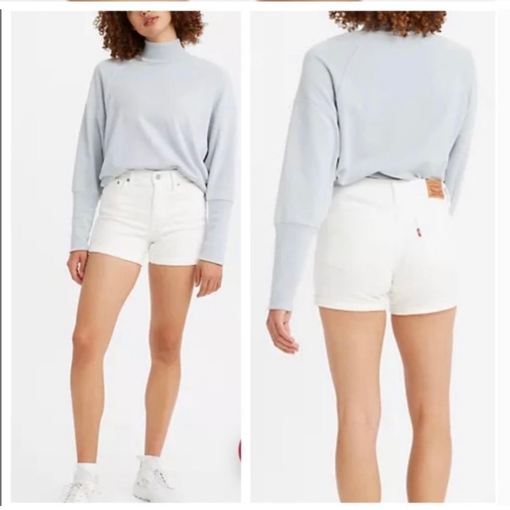 Levi’s Blank Red Tag White Distressed Mid Length Jean Denim Shorts
